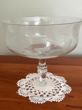 Vintage Clear Crystal Etched Compote Dish